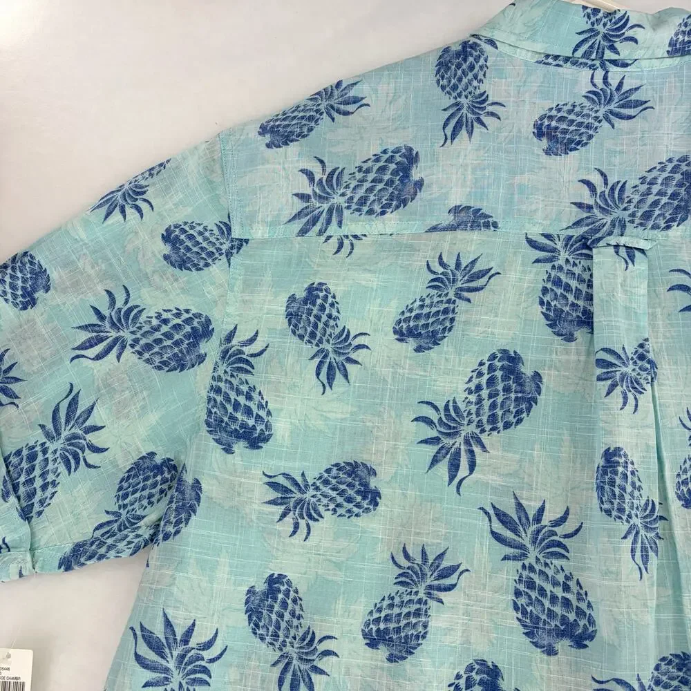 IZOD Men's 2XL Dockside Chambray Pineapple Short Sleeve Button Down Shirt NWT - Picture 8 of 16